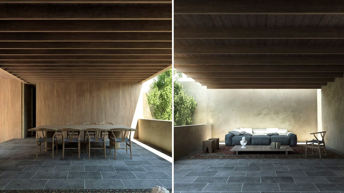 Render interior, comedor y estancia
