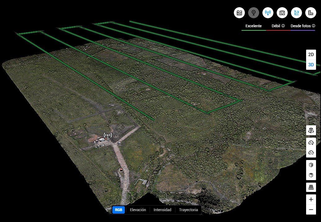 Nube LiDAR con las líneas de vuelo